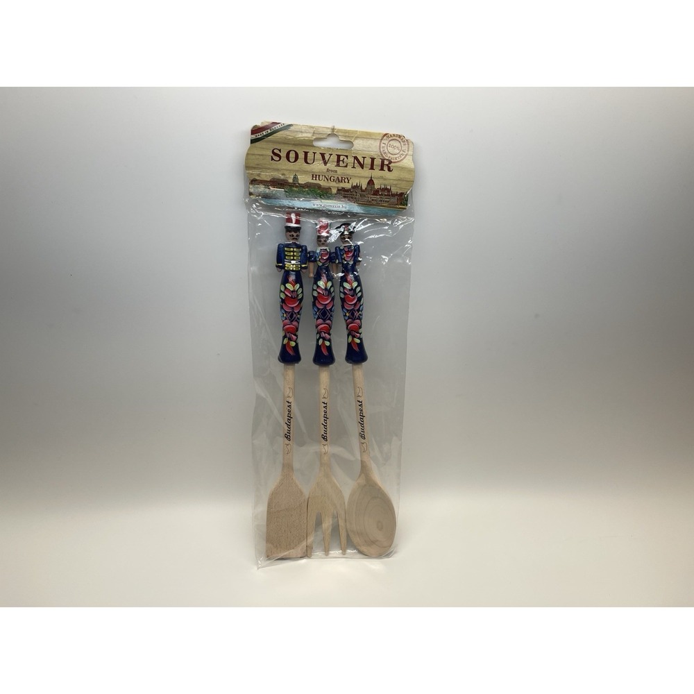 Hand‎ Painted Hungary Souvenir Wooden Spoon Fork Spatula Set Budapest Folk Art